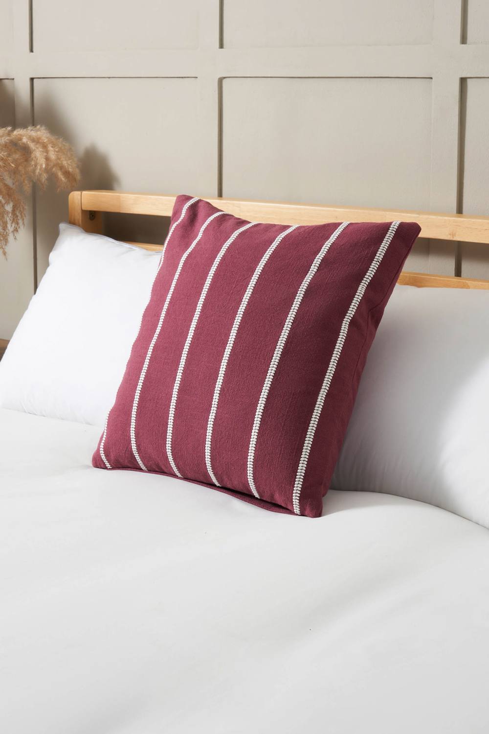 BHS Embroidered Stripe Cushion in Red
