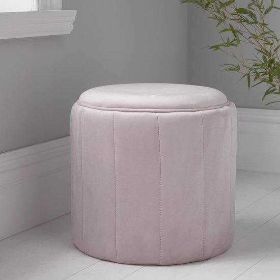 Bismarck Round Plush Velvet Stool In Pastel Pink