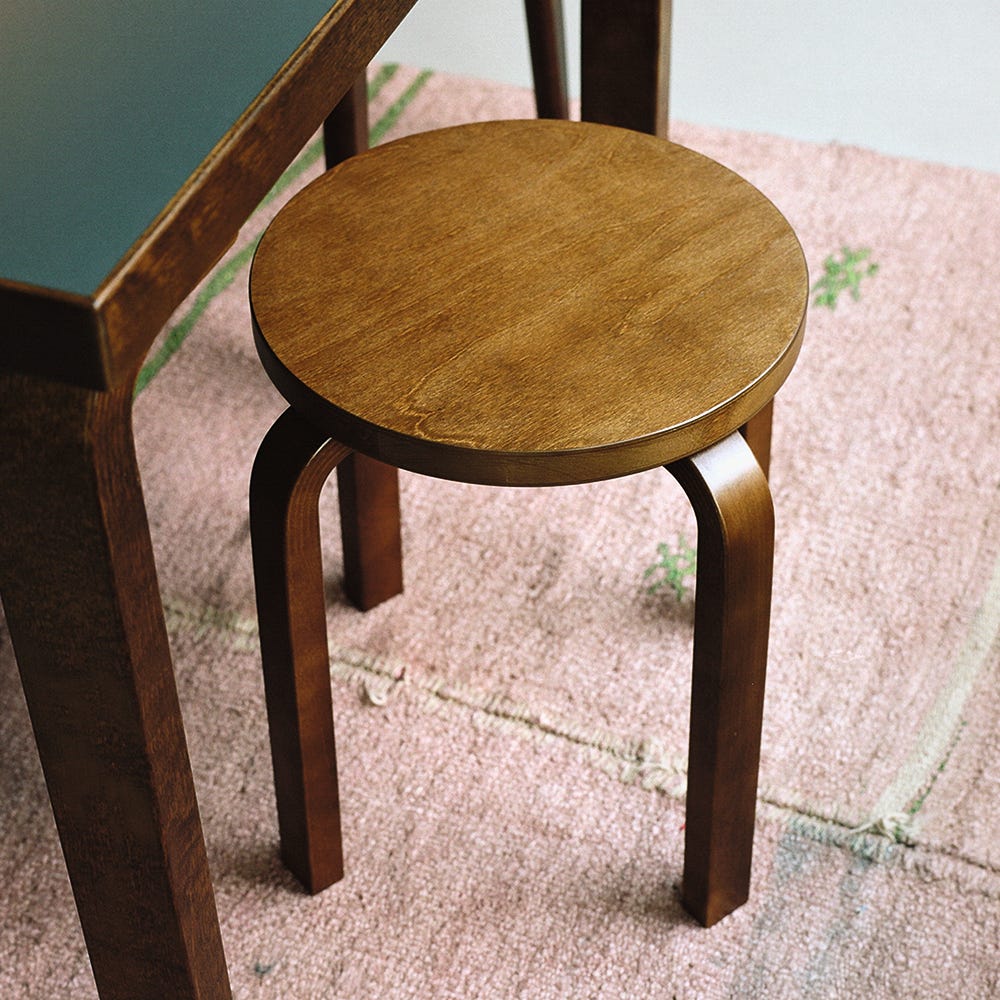 Artek Stool E60 Natural Lacquered Birch Green Lacquered 4
