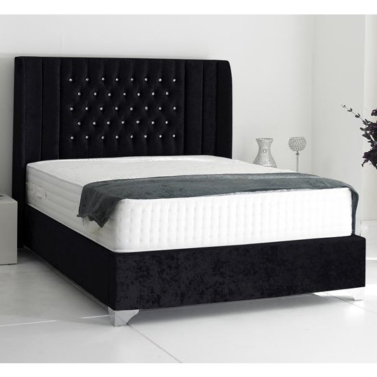 Alexandria Plush Velvet Upholstered Super King Size Bed In Black