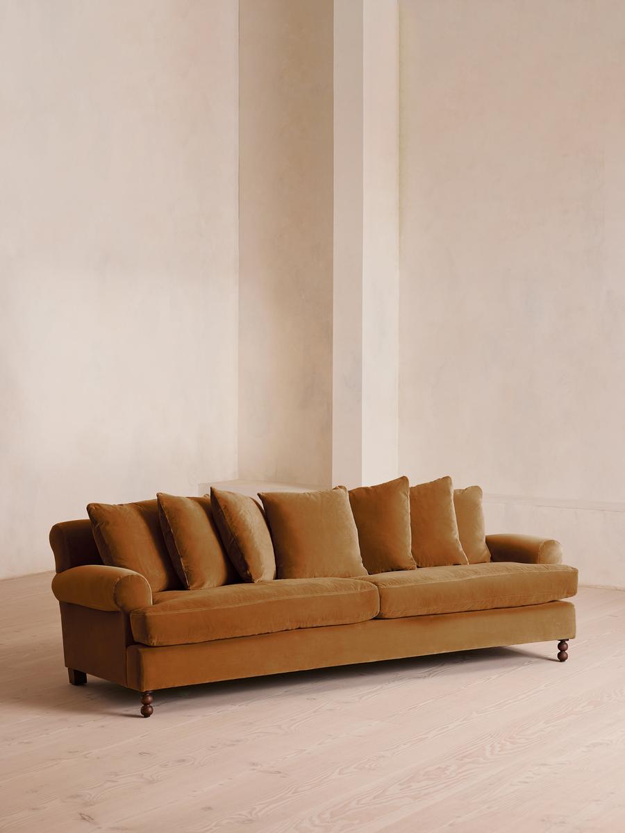 Audrey Four Seater Sofa, Velvet, Mustard