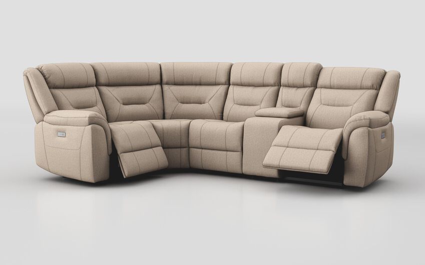 Cream Fabric Ainsdale 1 Corner 2 Power Sofa with Console