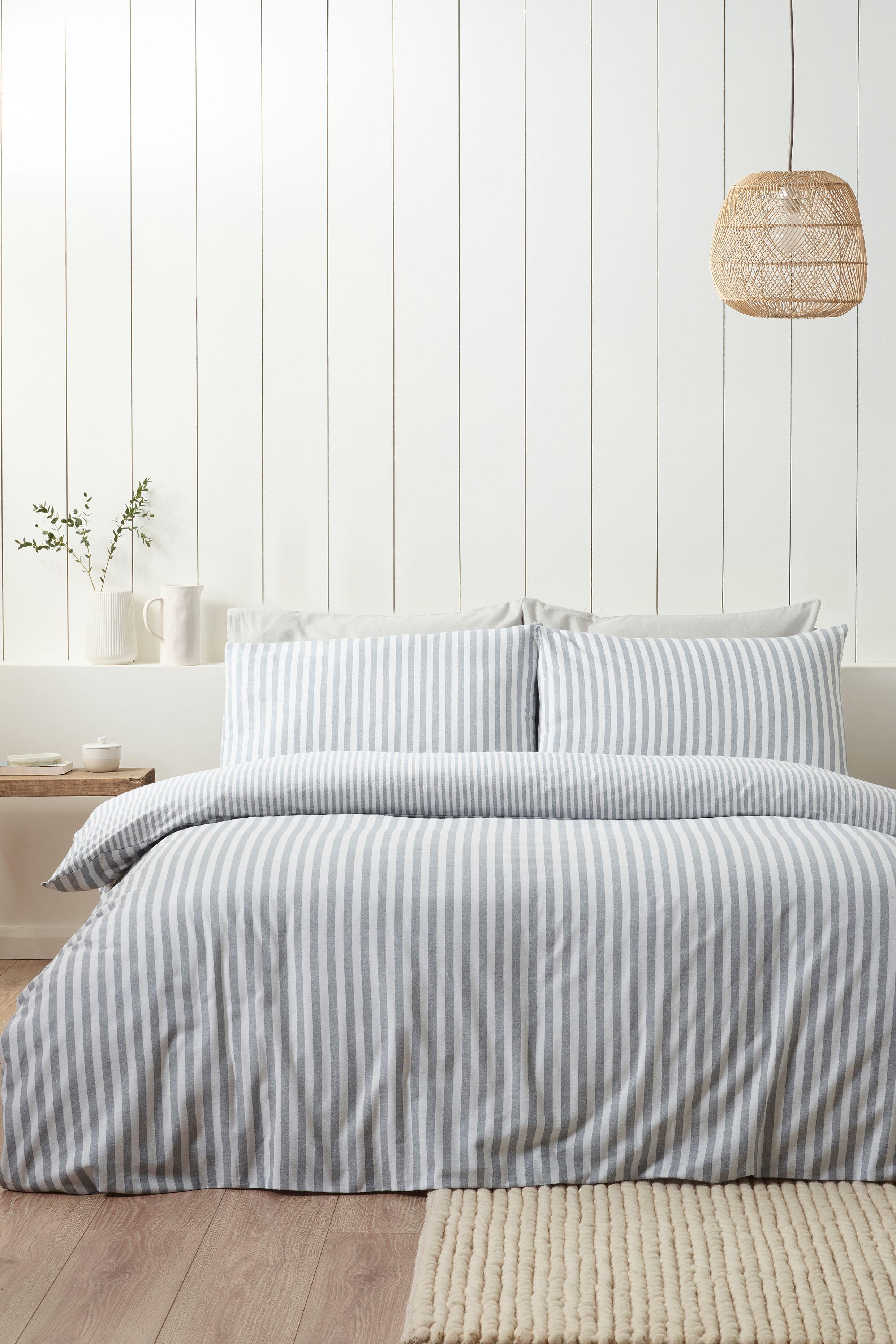 Catherine Lansfield 'Brushed Cotton Stripe' Duvet Cover Set in Silver