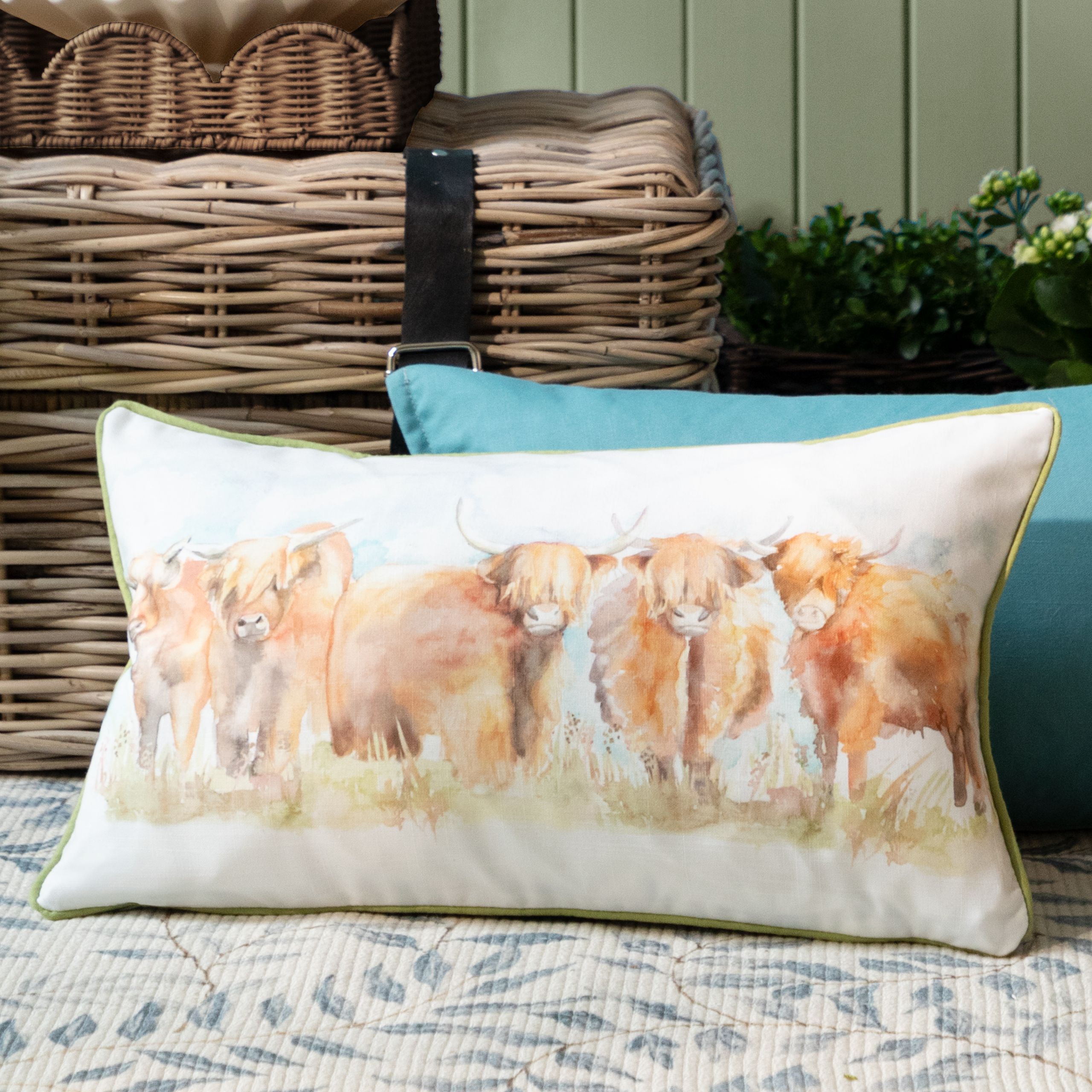 Voyage Maison Highland Cattle Reversible Piped Outdoor Cushion