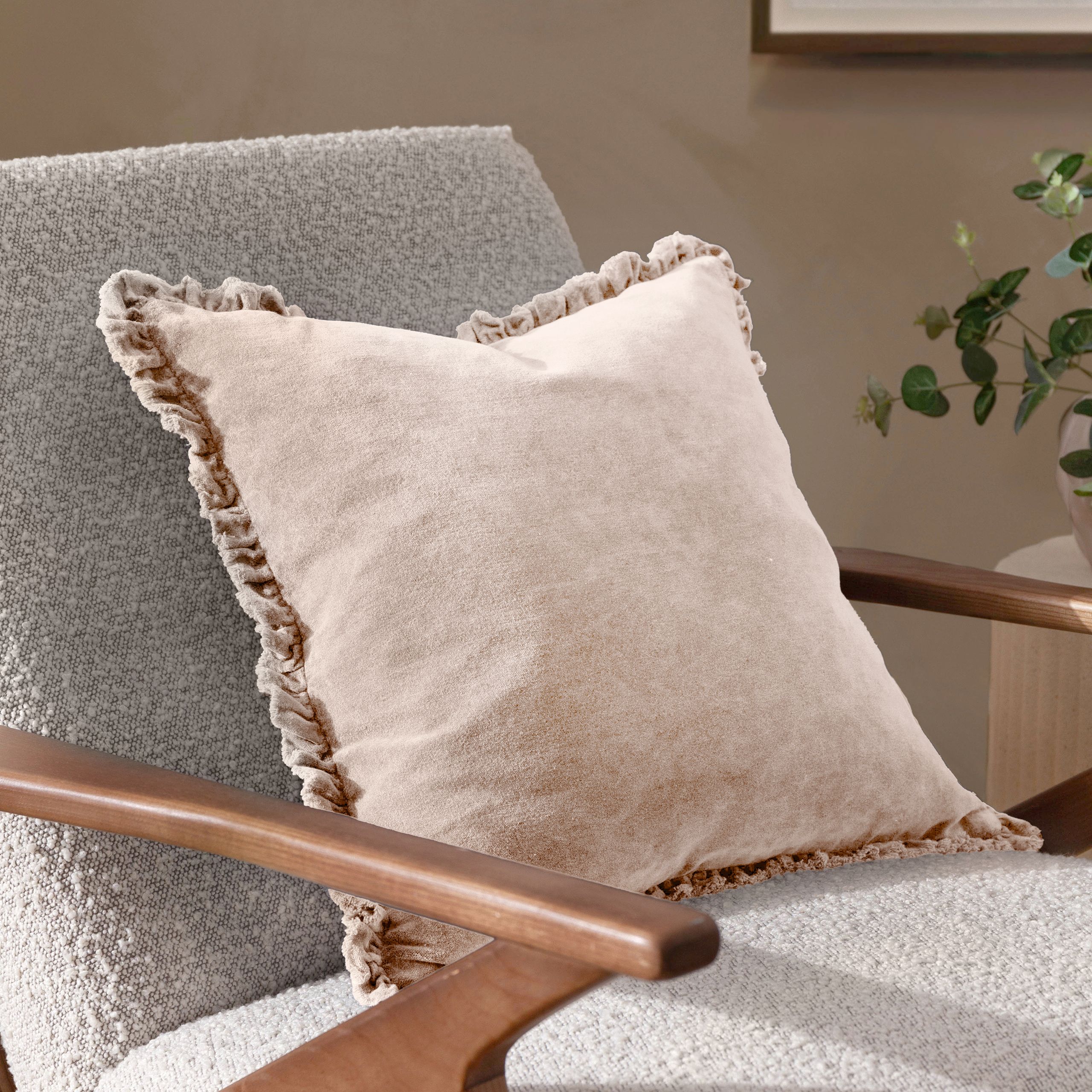 Yard Bertie 100% Cotton Velvet Cushion in Natural