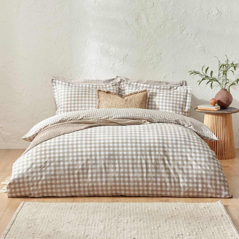 Yard Barton Gingham Check Reversible Duvet Cover Set in Natural