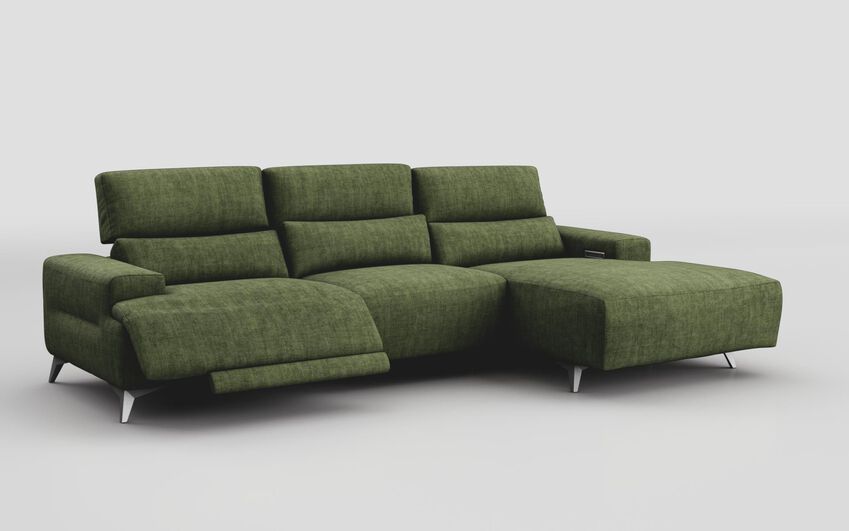 Green Fabric Poggio 3 Seater Power Recliner Right Hand Facing Sliding Chaise with Power Head Tilt