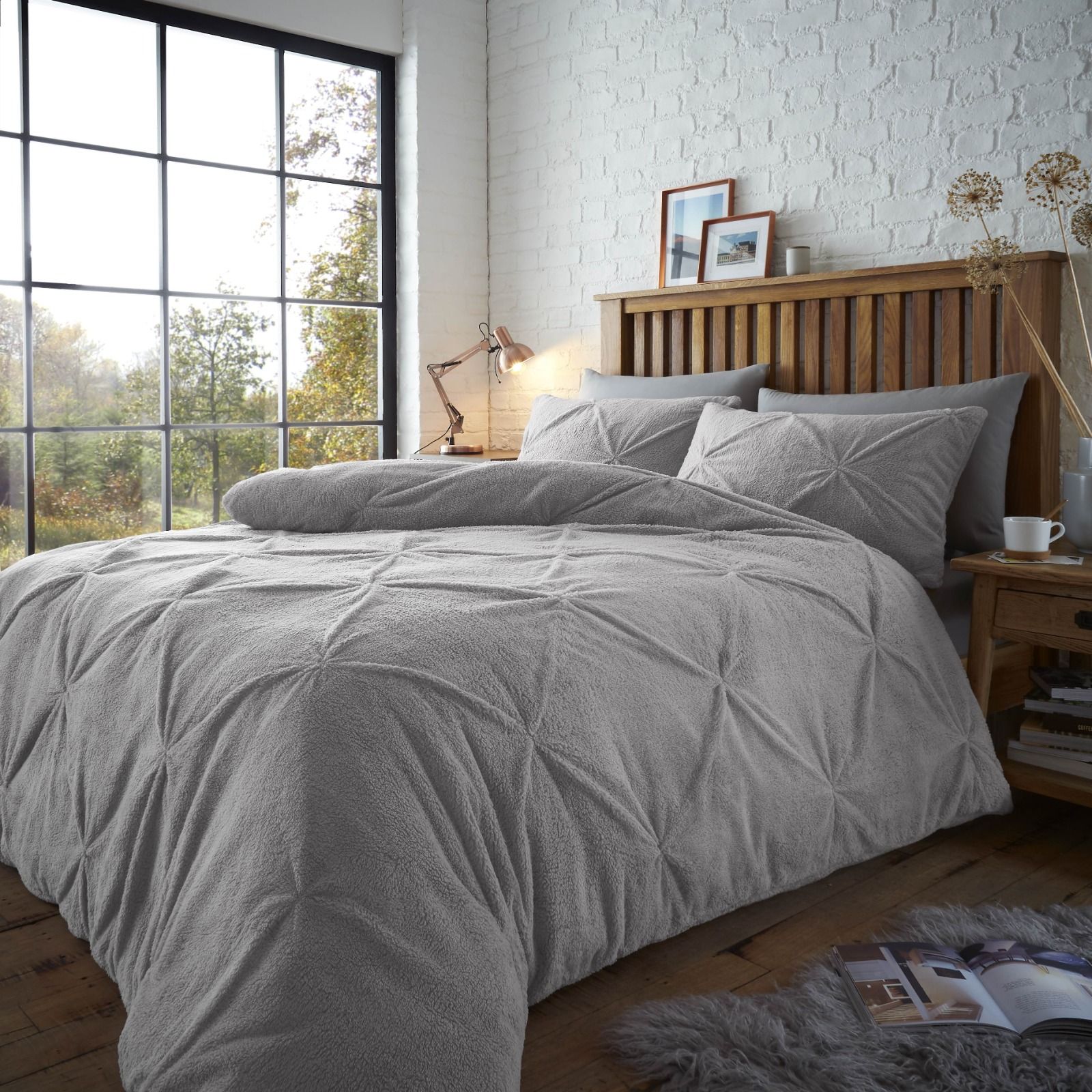 Smart Living Teddy Chiswick Pintuck Duvet Cover & Pillowcase Set in White