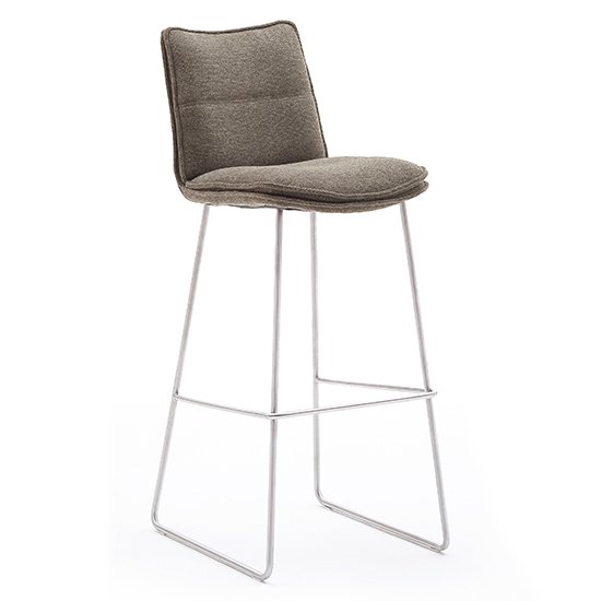 Ciko Fabric Bar Stool In Cappuccino With Brushed Steel Legs