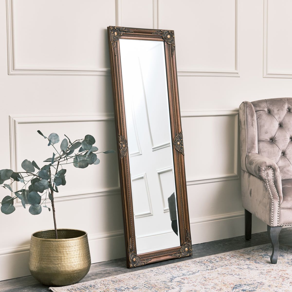 Melody Maison Tall Ornate Gold Wall Mirror 47cm X 142cm