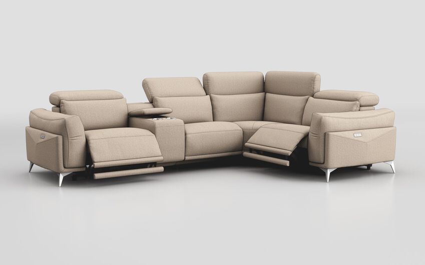 Cream Fabric Gattolino 1 Corner 2 Power Recliner Sofa with Manual Head Tilt & Console