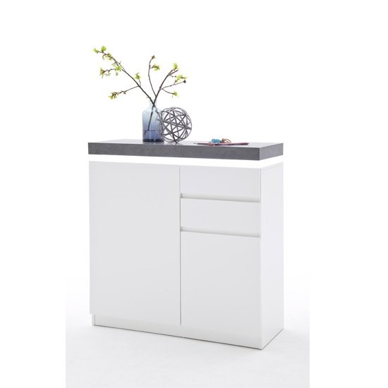Mentis Shoe Storage Cabinet In Matt White And Concrete With LED