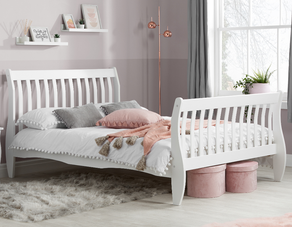 Belford White Wooden Sleigh Bed Frame - 4ft Small Double