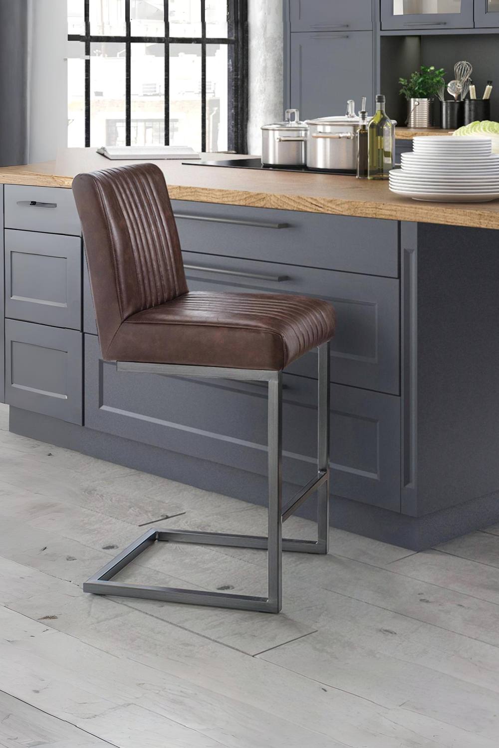 Julian Bowen Brooklyn Upholstered Bar Stool (Set of 2) in Brown