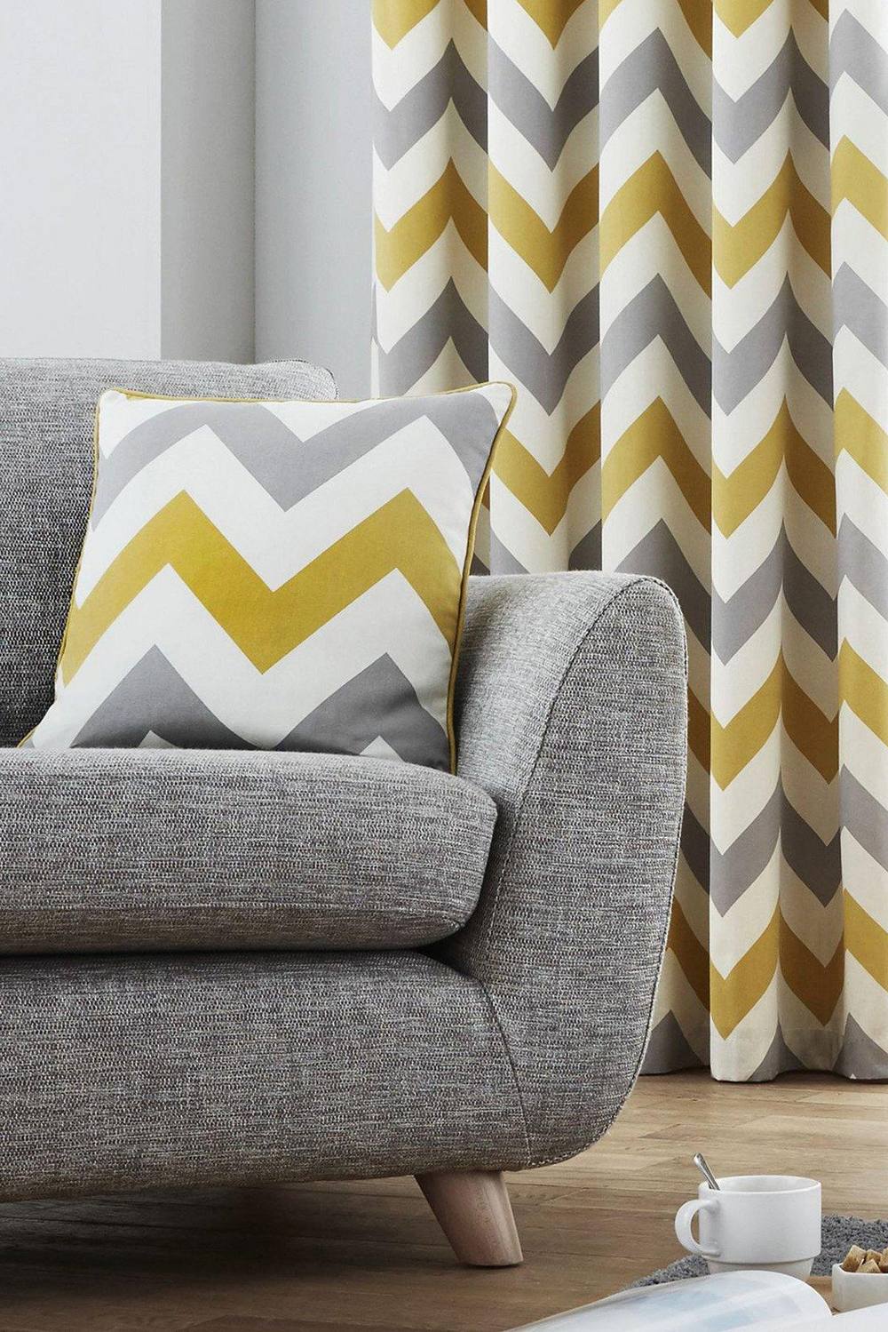 Fusion 'Geo Wave' Modern Print Filled 100% Cotton Cushion in Mustard 2