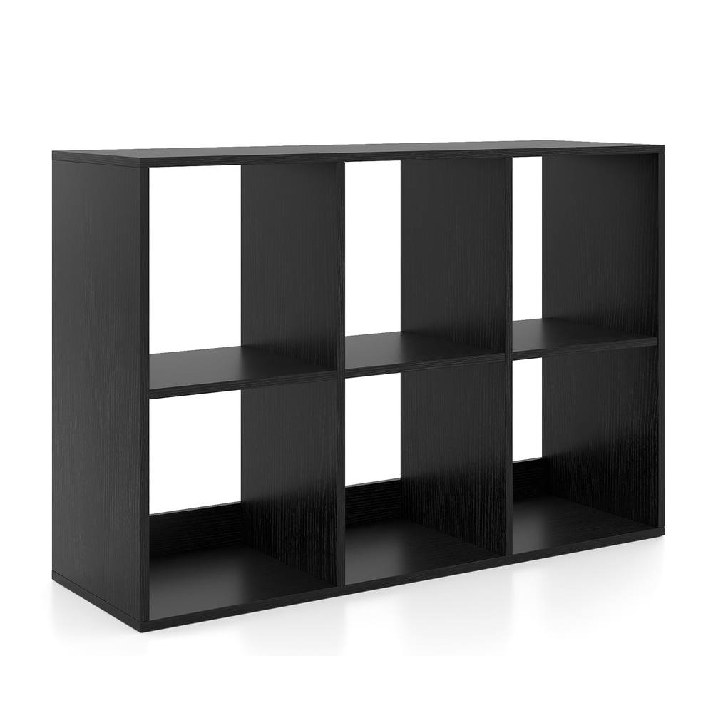 Costway 6-Tier Wall Mounted Bookshelf Wooden Ladder Shelf Modern Display Shelf in Black