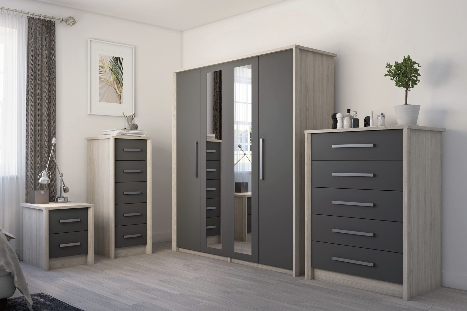 Lancaster 3 Door Mirror Wardrobe - Grey