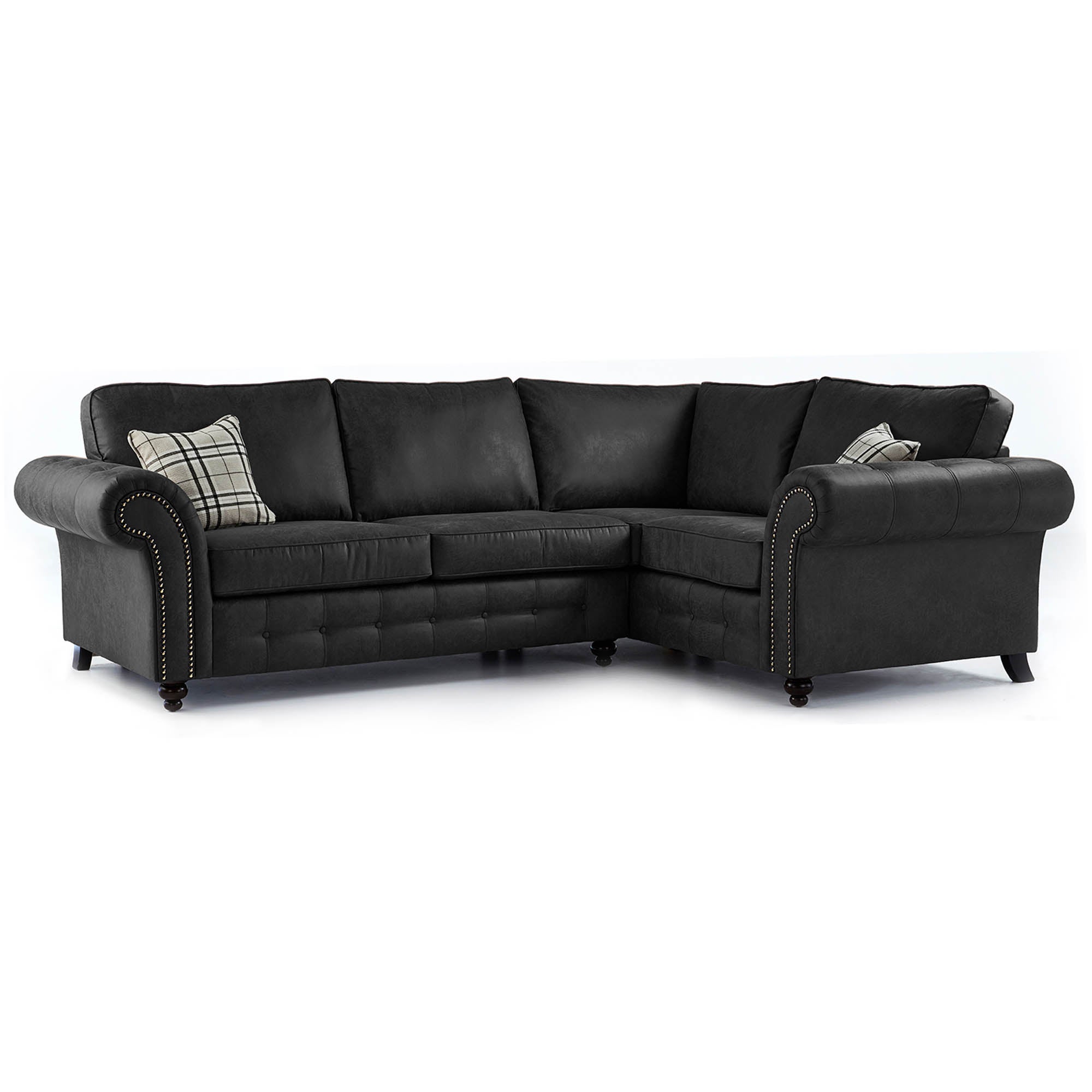 Oakland Right Hand Faux Leather Corner Sofa Black