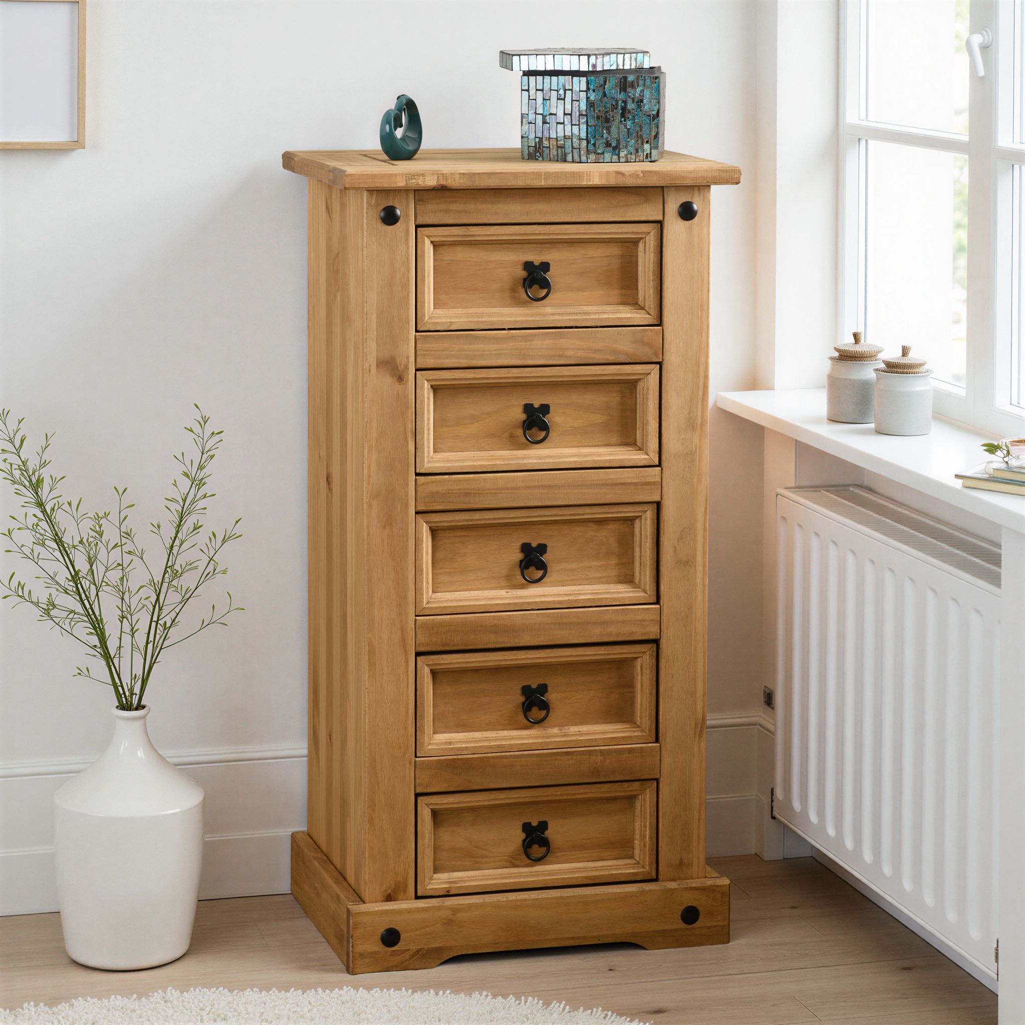 Seconique Corona 5 Drawer Narrow Chest in Natural