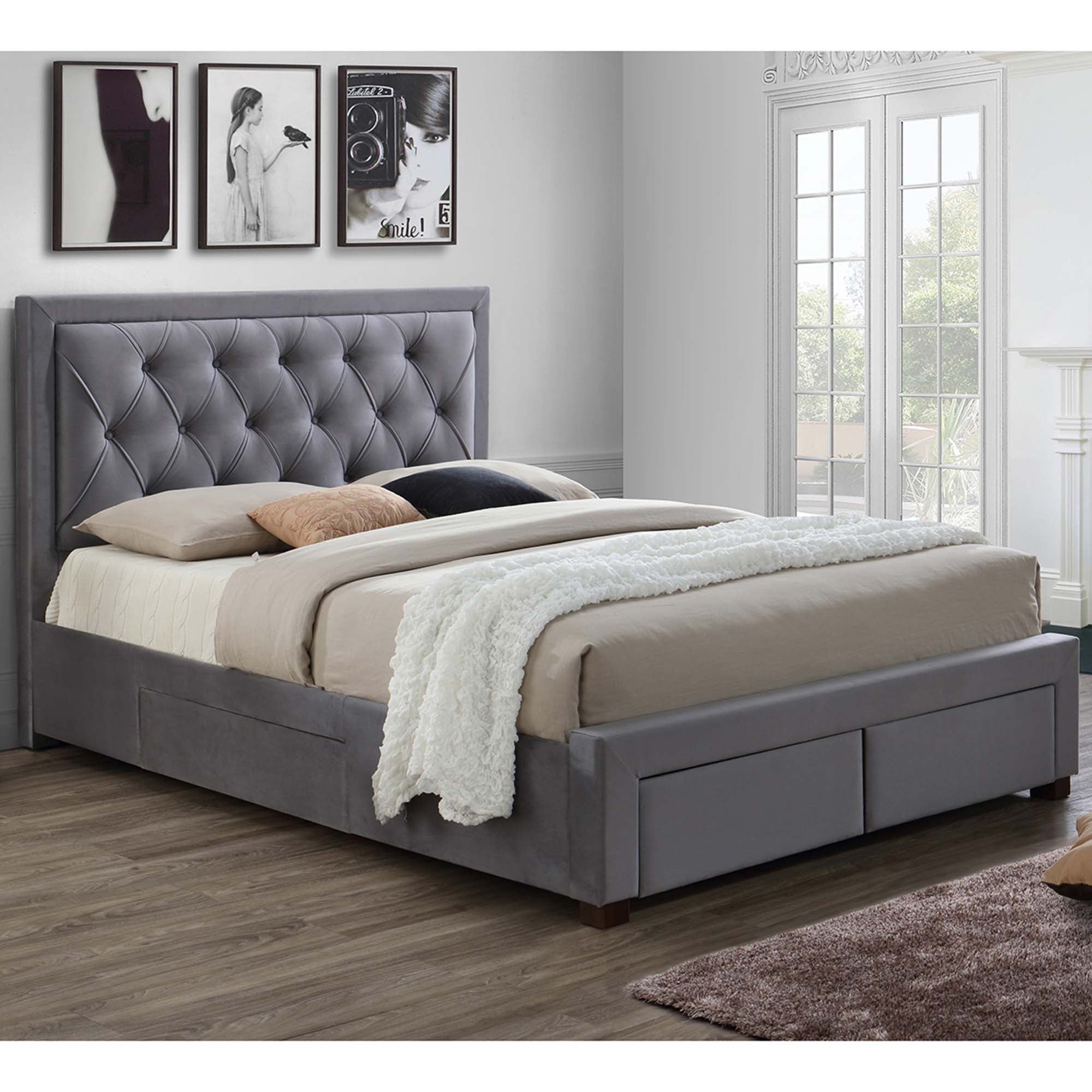 Woodbury Grey Fabric Bed Frame Grey