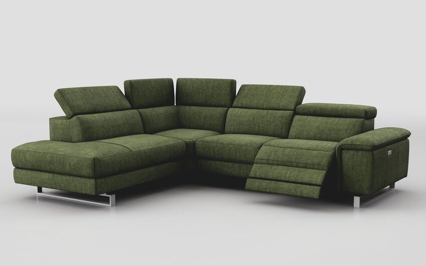 Green Fabric Viserba 2 Corner 3 with Right Hand Facing Power Recliner, Left Hand Facing Chaise & Manual Head Tilt