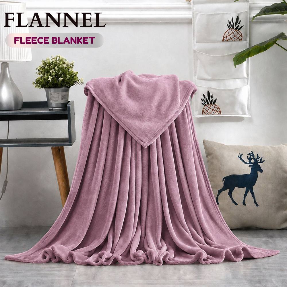 Grace Premium Soft Flannel Fleece Blanket Cozy Throw Blanket in Pink
