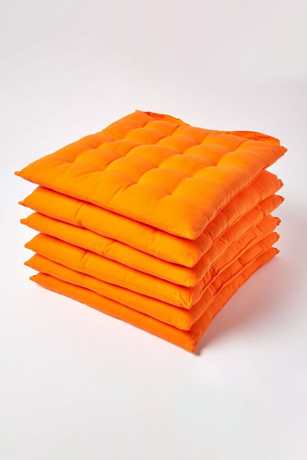 Homescapes 6 Pack Seat Pads Luxury 100% Cotton Indoor Outdoor Garden Cushion, 40cm in Orange