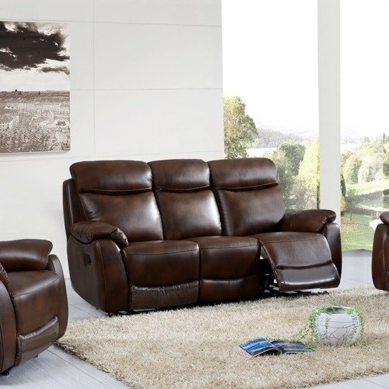 Canton Recliner 3 Seater Sofa In Tan Faux Leather