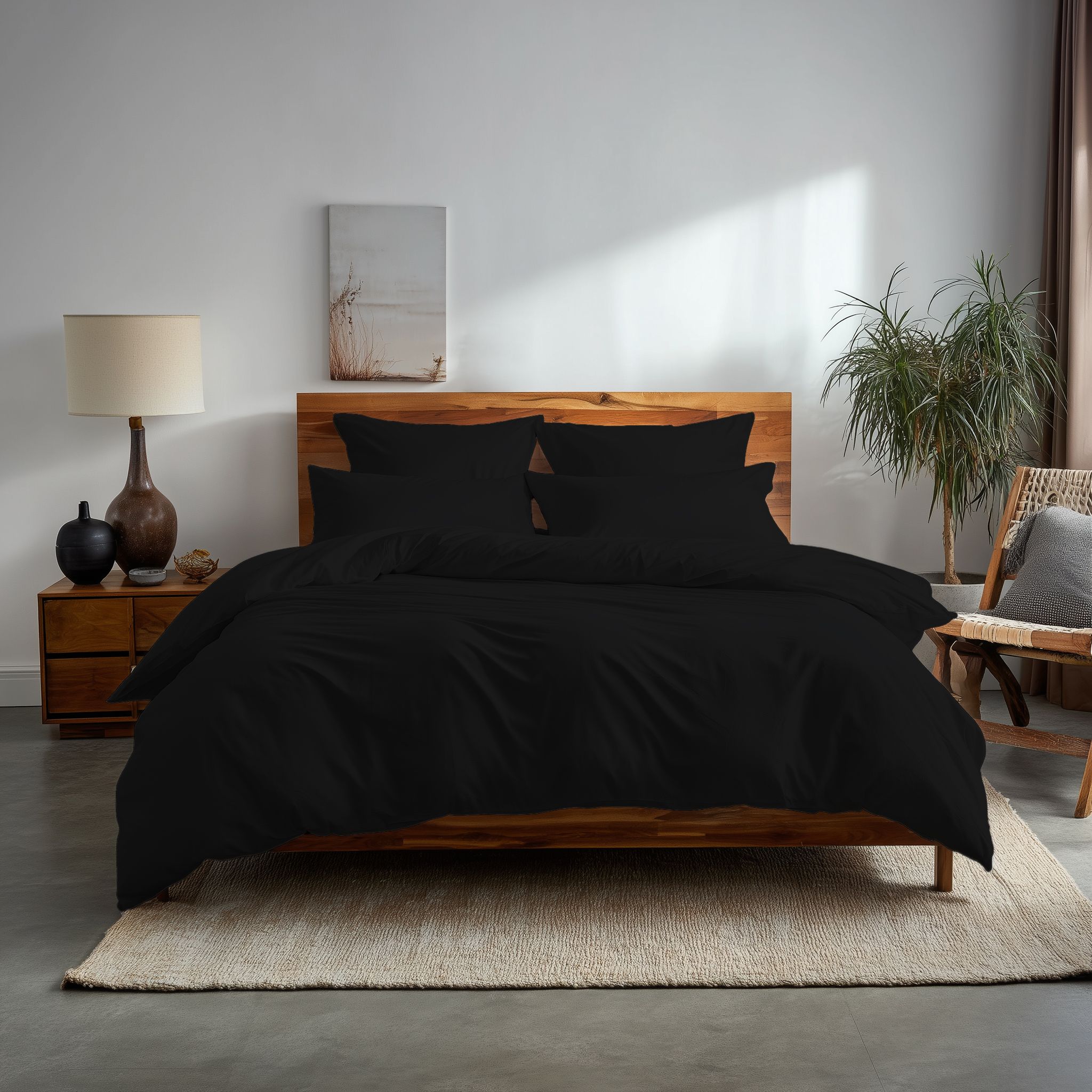 Snug City Plain Dyed Easy Care Polycotton Duvet Cover & Pillowcase/s Set Bed Linen in Black