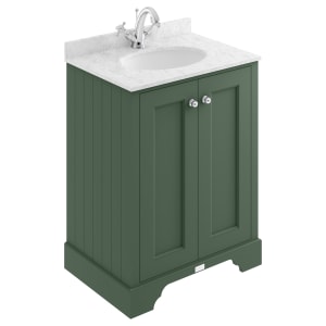Bayswater Victrion Hunter Green Traditional Freestanding Vanity Unit & Grey Marble Top Basin - 600mm