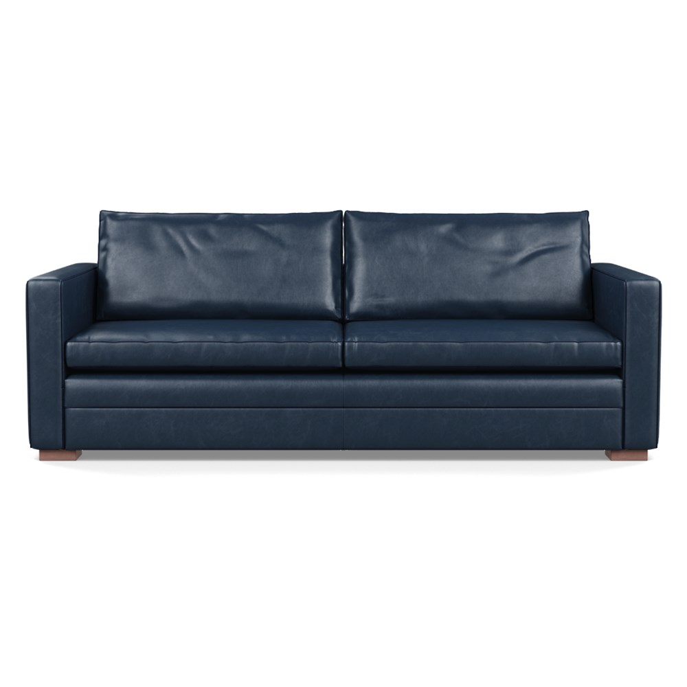Heal's Palermo 4 Seater Sofa Leather Stonewash Navy Blue 279 Walnut Feet