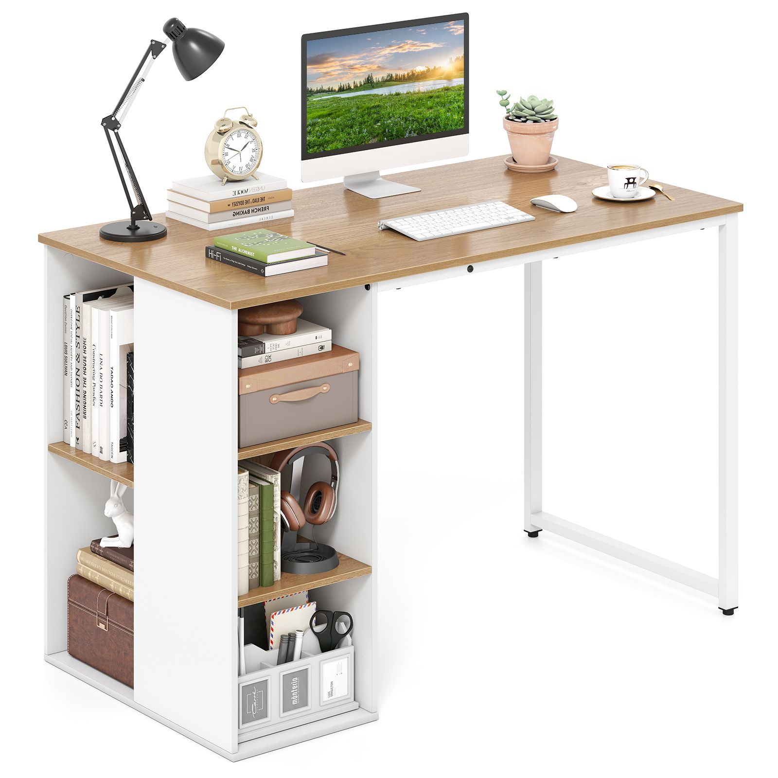 Costway 115 CM Computer Desk Modern Home Office Desk in Natural