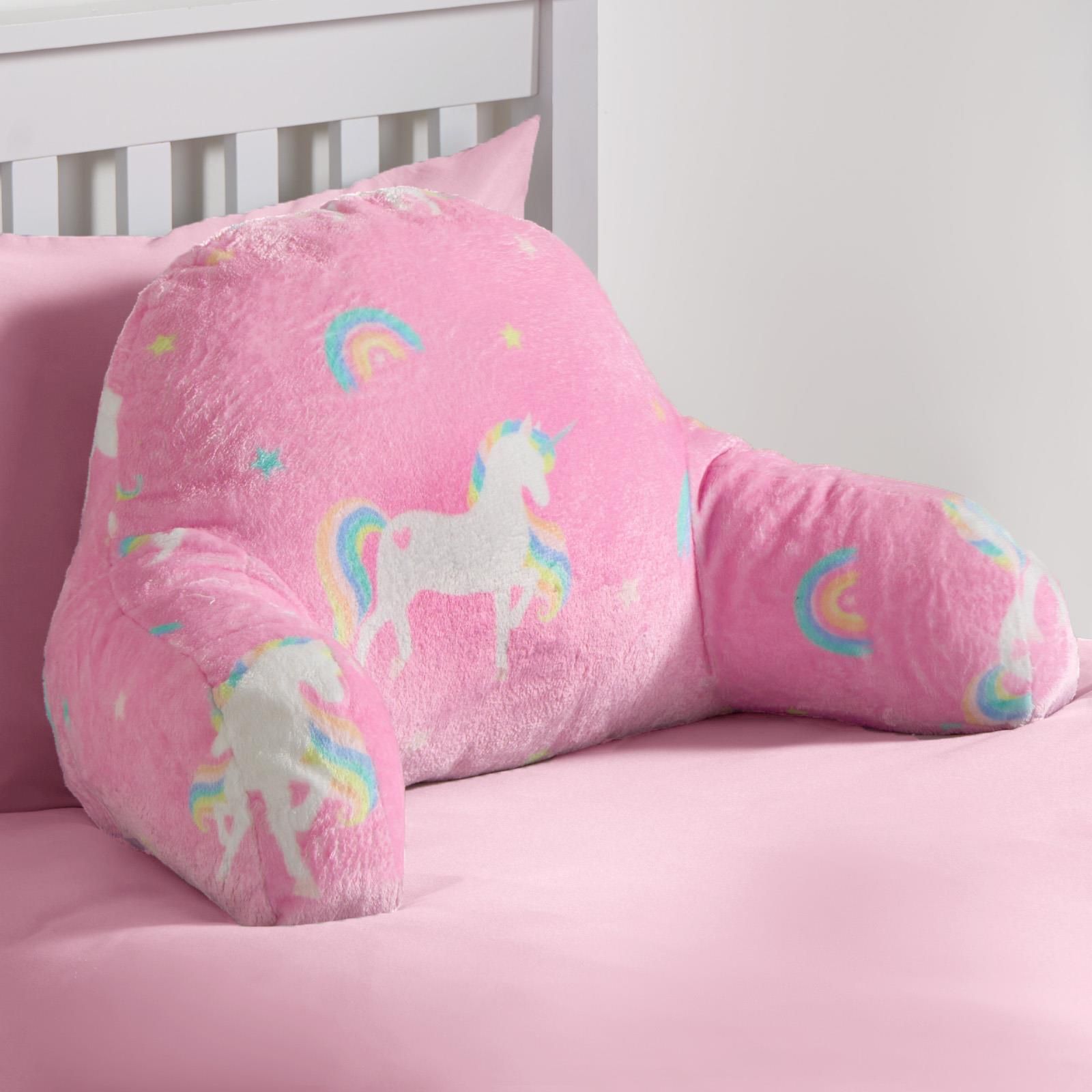 OHS Unicorn Reading Pillow Cushion Fleece Backrest Neck Lumbar Chair Support Seat in Pink