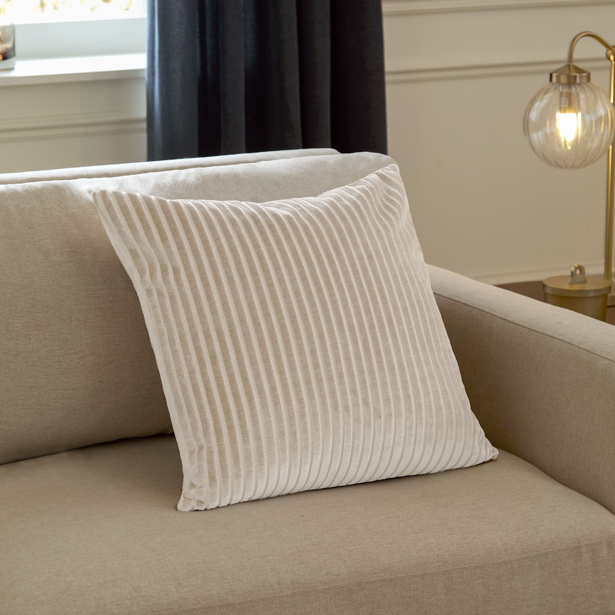 Paoletti Savoy Stripe Velvet Cushion in Ivory