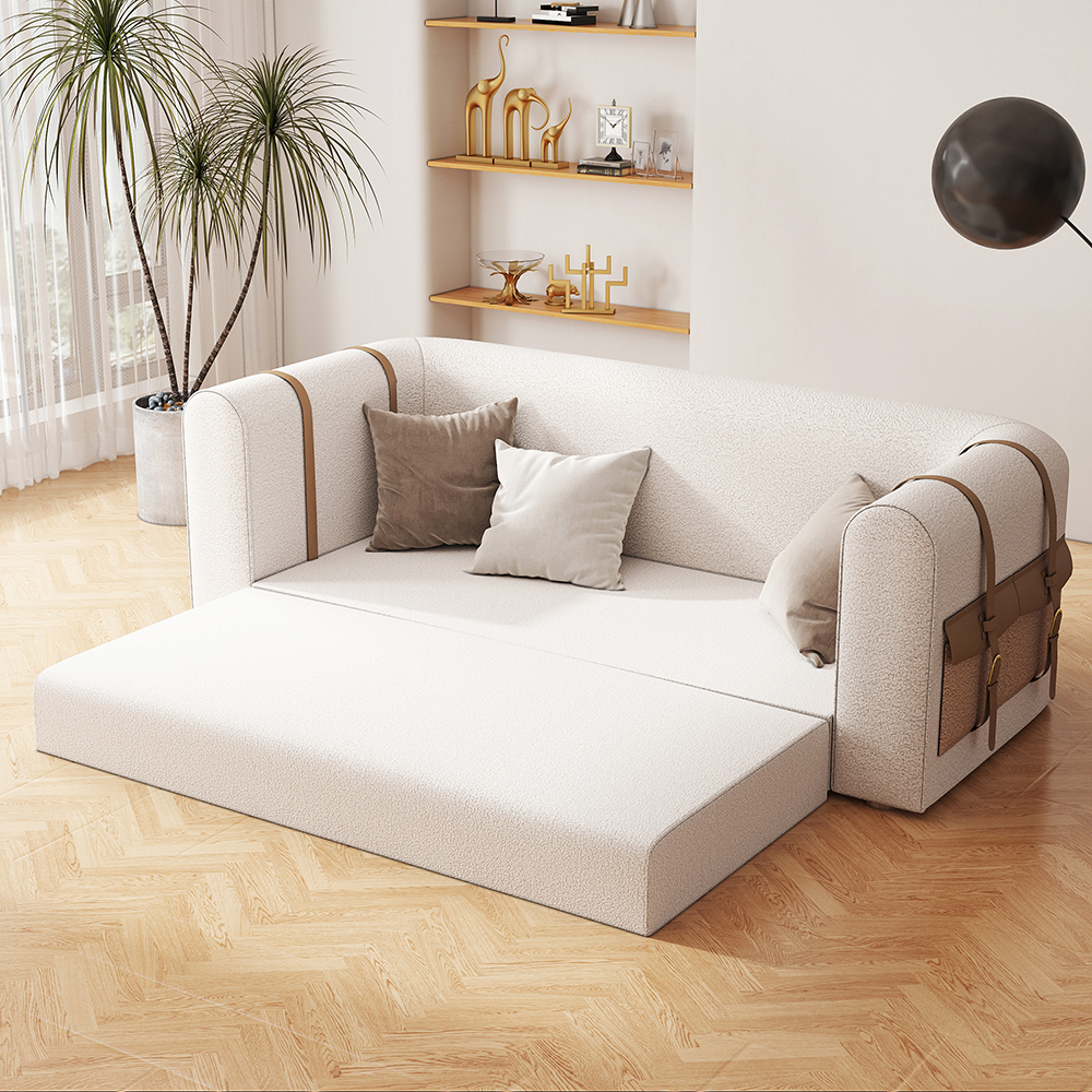 2220mm Modern White Boucle 3-Seater Sofa Upholstered   Convertible  with Side Storage