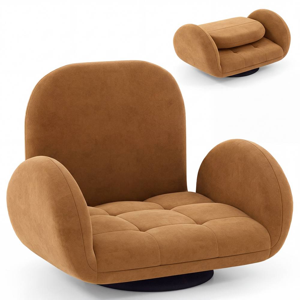 Costway Swivel Floor Chair Folding Gaming Chair Lazy Sofa Lounge Recliner in Brown