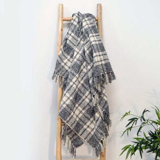 Allure Bath Fashions Chenille Checked Tartan Throw Blanket in Grey