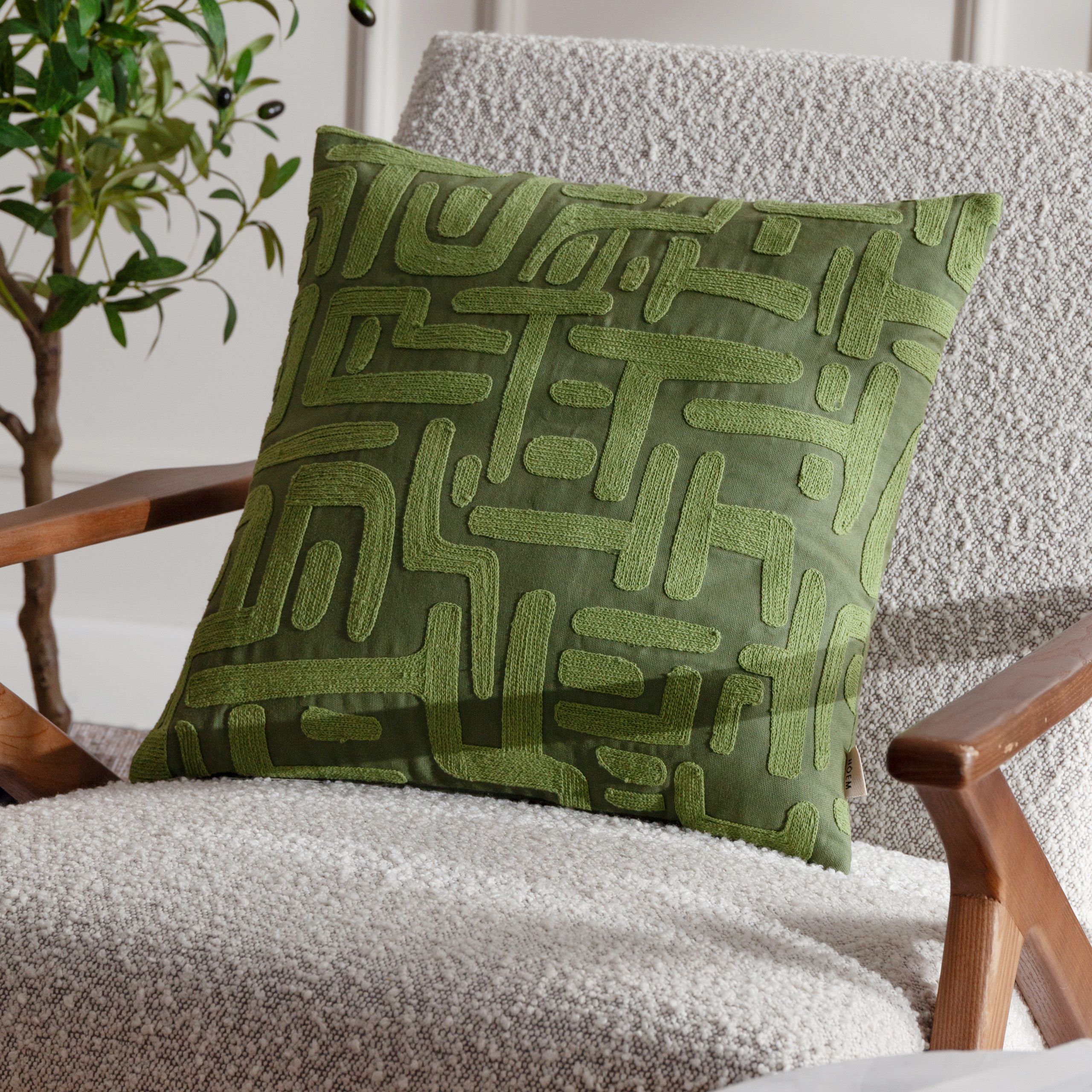 HOEM Brooke Abstract 100% Cotton Cushion in Dark Green
