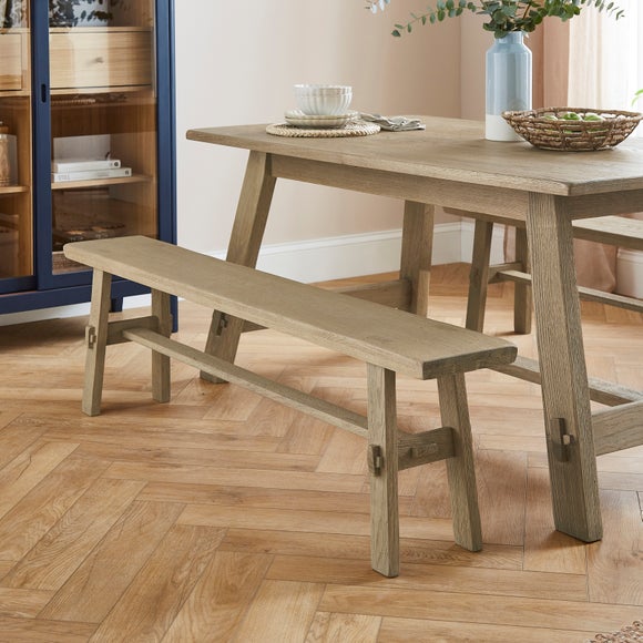 Enola Large Dining Bench, Rustic Oak