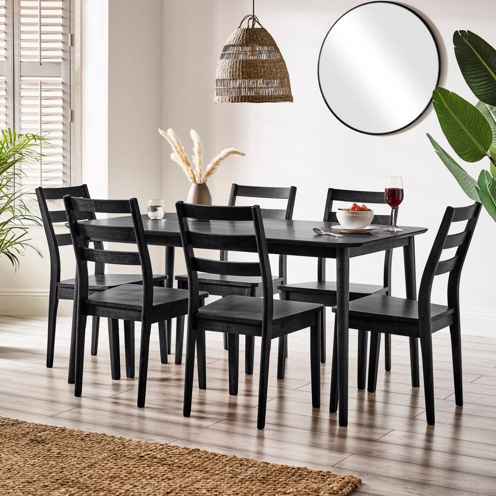 FurnitureboxUK Lynton Large Wooden Dining Table & 6 Dining Chairs in Black