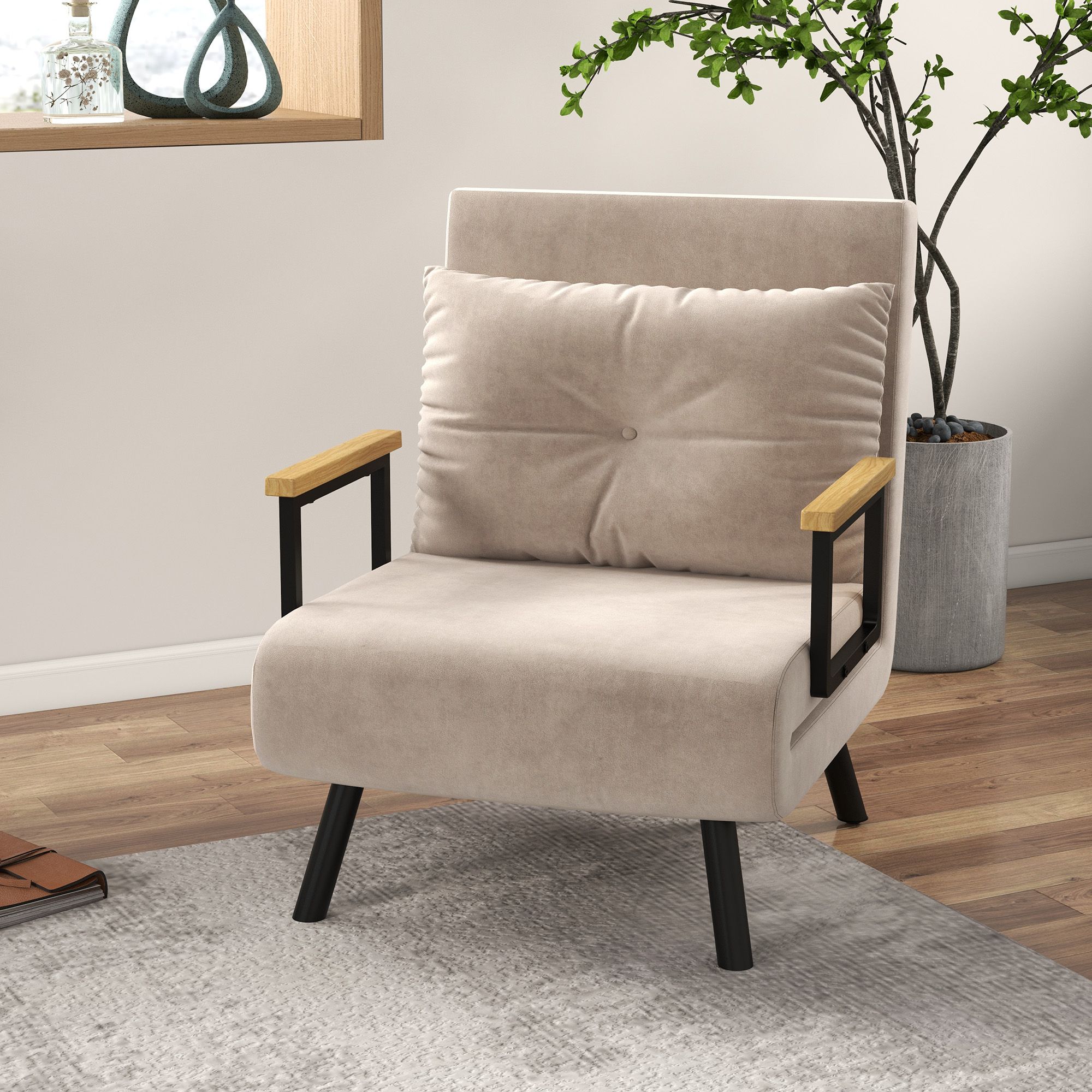 HOMCOM Click Clack Bed Settee for Living Room, Guest Room in Beige