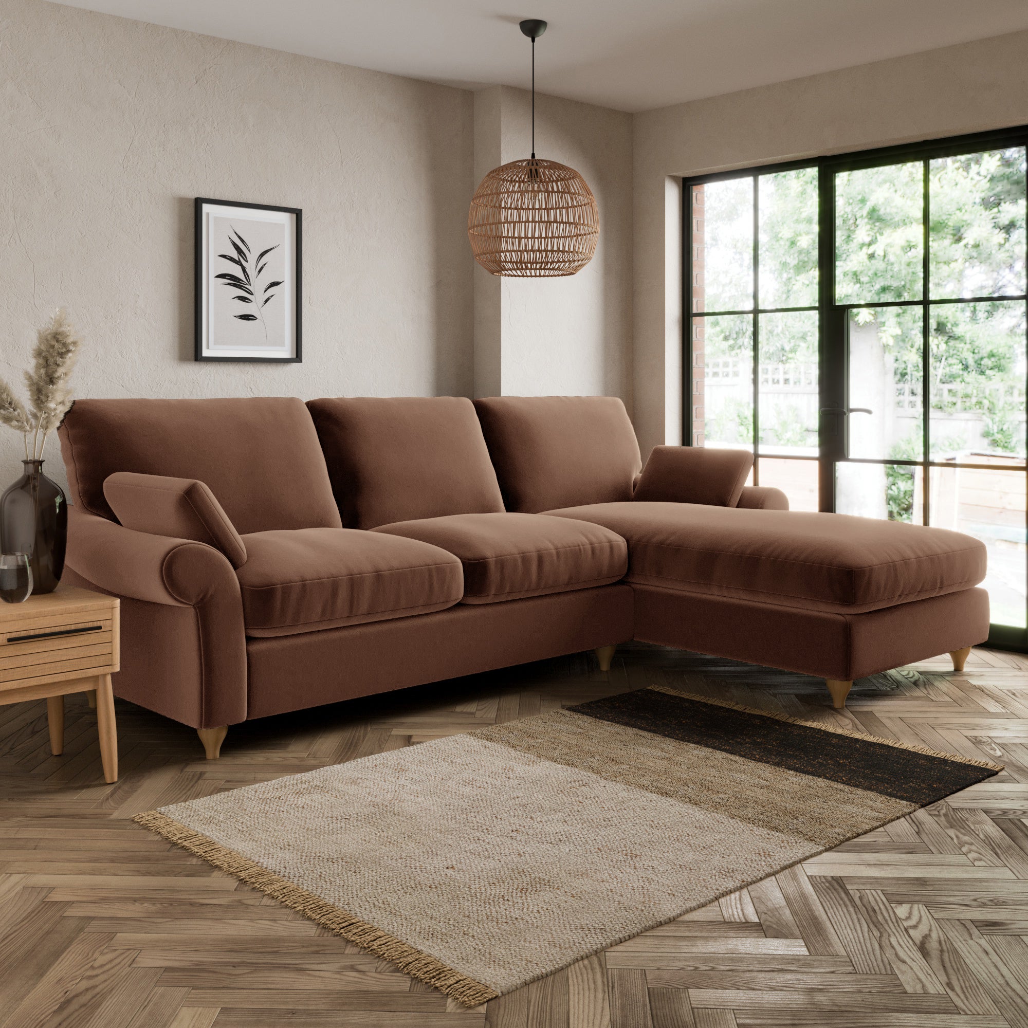 Salisbury Luxury Velvet Right Hand Corner Sofa Luxury Velvet Pinecone