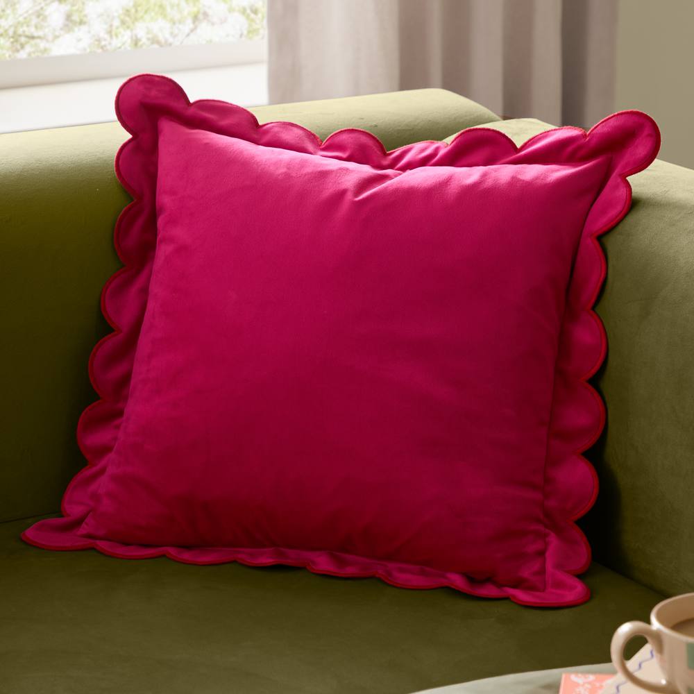 Furn Lil Scallop Velvet Cushion in Pink