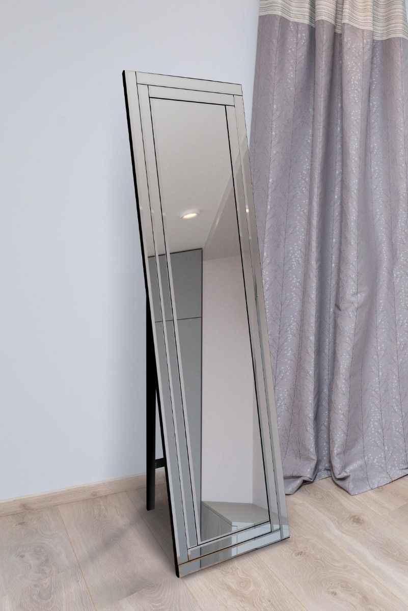 MirrorOutlet Luxford All Glass Bevel Free Standing Cheval Dress Mirror 150 x 40CM in Silver