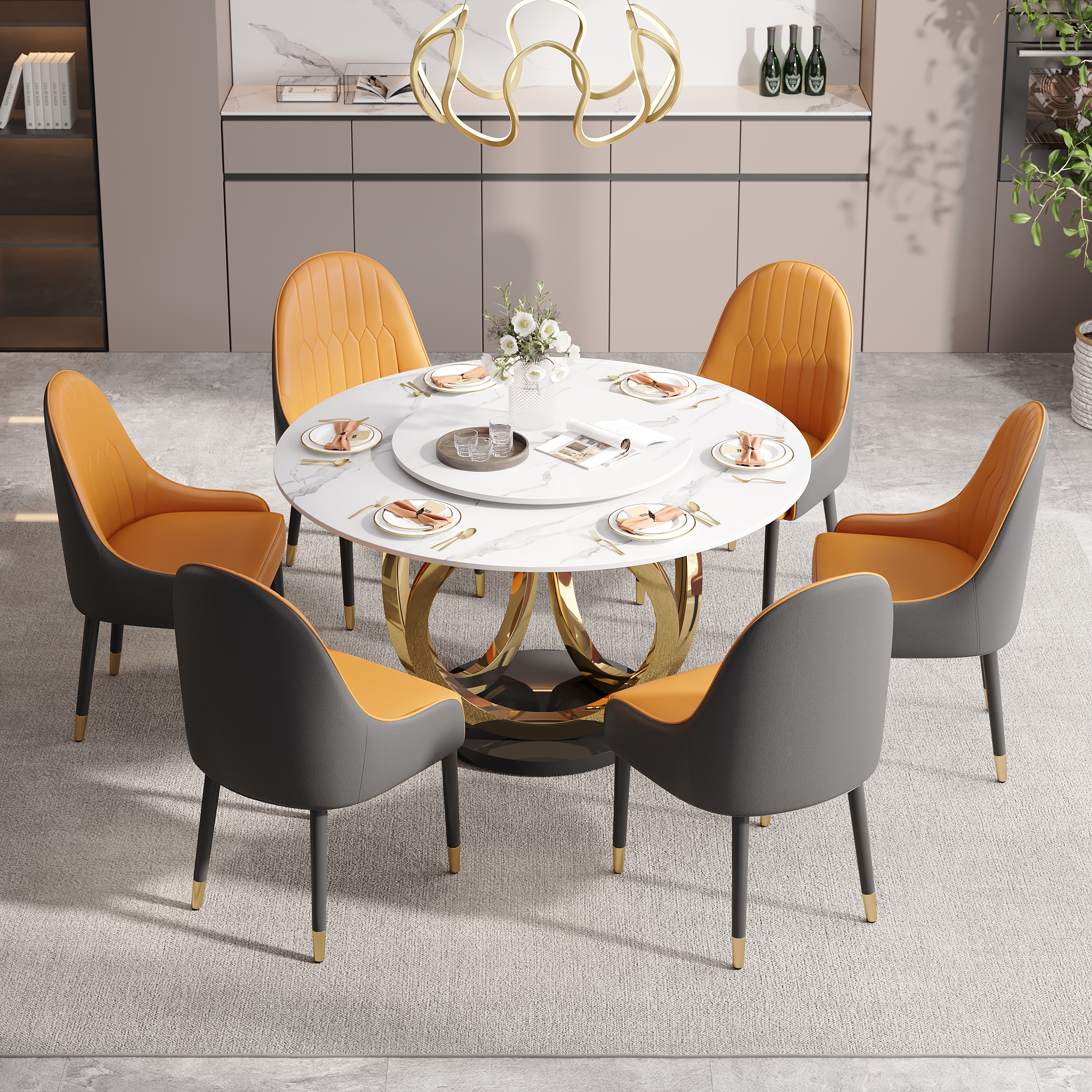 150 cm Large Round Lazy Susan Dining Table for 6 People White