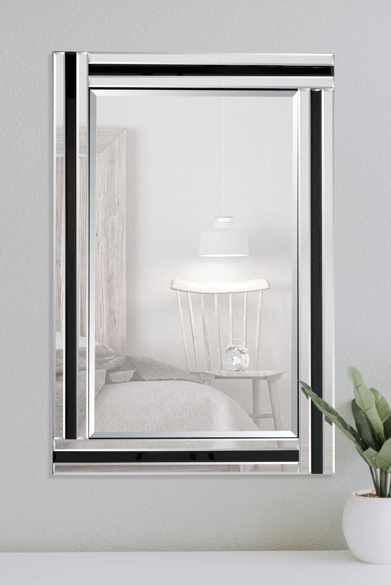 MirrorOutlet Dalton Black & Silver Bevelled Triple Edge Wall Mirror 68 x 58cm