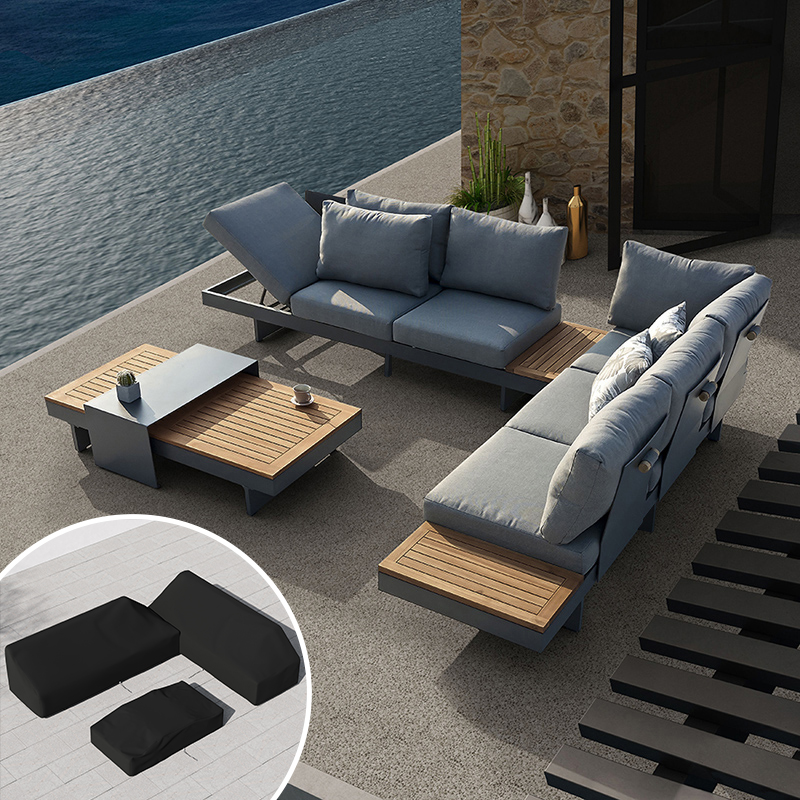 4 PCS L-shaped Garden Sectional Sofa Set Modern Yard & Patio Furniture for 6 Person in Grey Cushion & Pillow Included