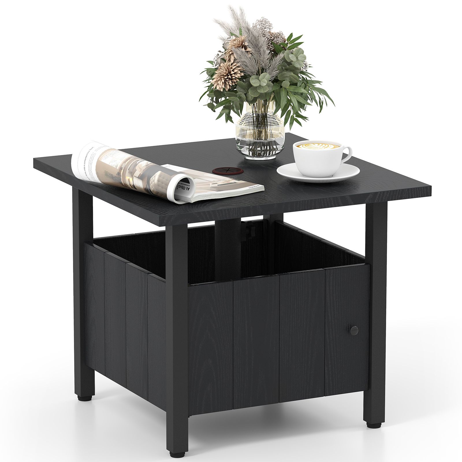 Costway Outdoor Side Table Patio Umbrella Table Base Stand w/ 2 Sand Bags in Black