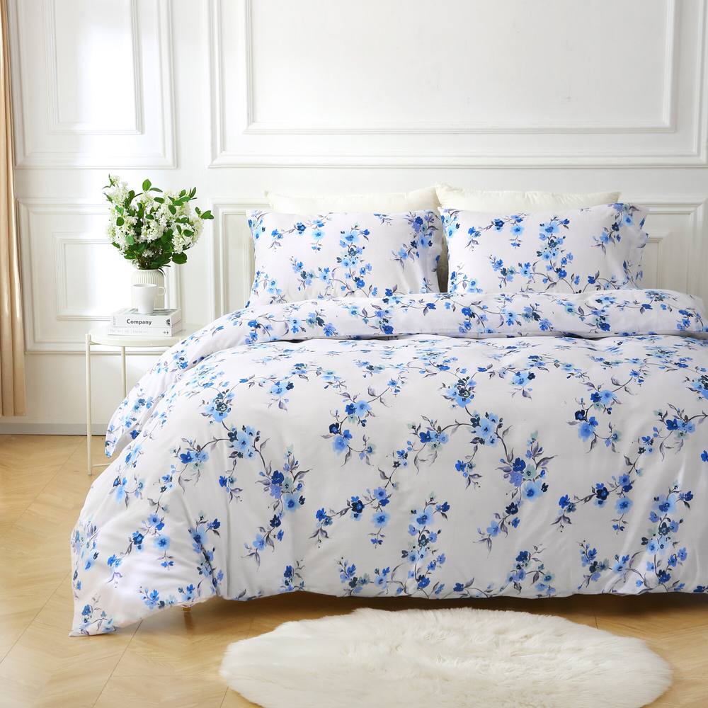 Portfolio Home Sakura Blossom Floral Duvet Cover Set With Pillow Case Bed Linen in White