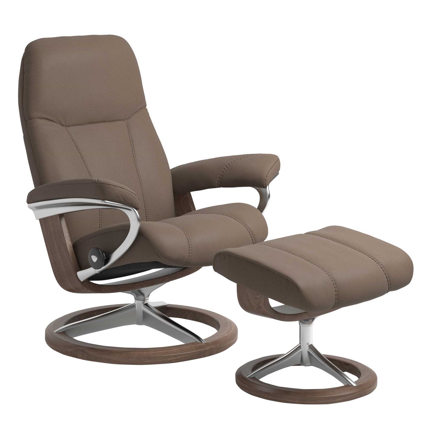 Stressless Consul Signature Chair & Stool, Batick Mole & Walnut